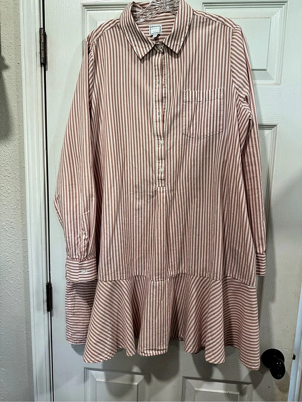 Crown & Ivy Society Social Striped Tiered Midi Dress Pink & White XL
